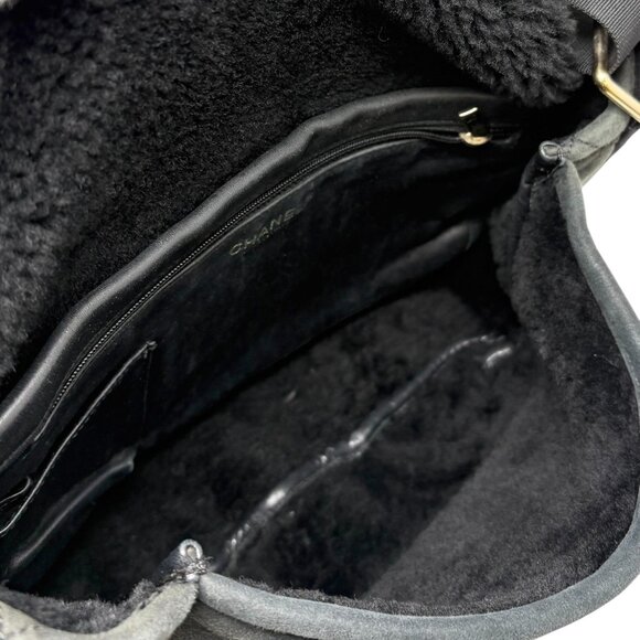 CHANEL Vintage 2006 CC Logo Shearling Messenger Crossbody Bag Black Mouton [1062 - Picture 13 of 15